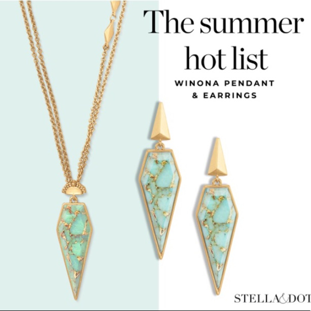 Stella & Dot | Modern Linear GOLD + AquaBlue Winona Drop Earrings - Picture 6 of 7